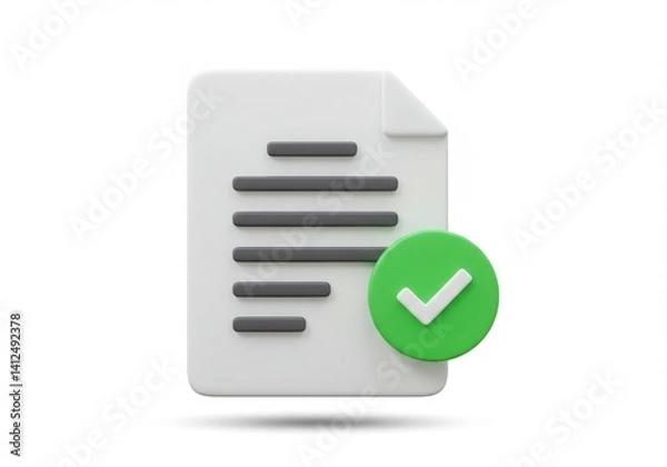 Fototapeta Document with checkmark 3d render on white background