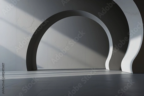Fototapeta Charcoal gray abstract arc background with space for minimal and moody product showcase