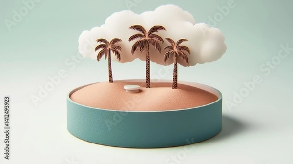 Fototapeta Serene island escape tropical setting 3d render calm environment aesthetic viewpoint minimalist concept