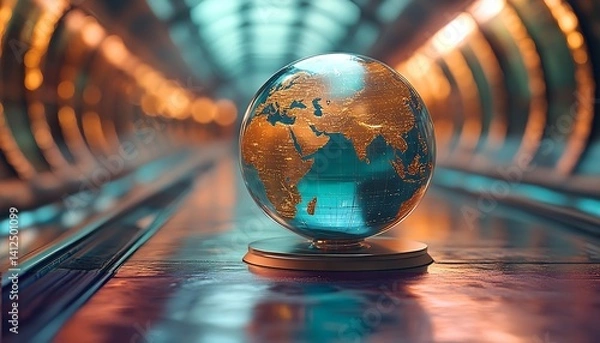 Fototapeta Globe in modern tunnel visual presentation