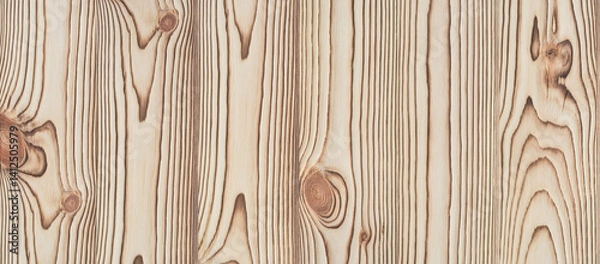 Fototapeta Vertical light wood planks with natural grain pattern and knots. Seamless wooden surface texture for interior, flooring, banner, wallpaper, and print design projects.