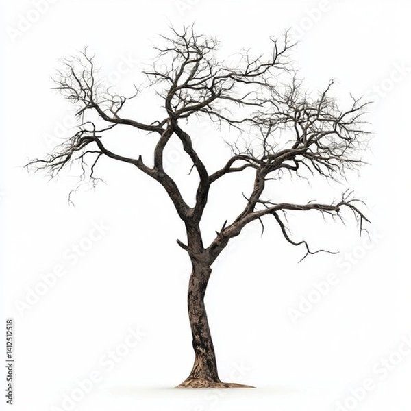 Fototapeta Bare Tree with Twisted Branches Isolated on White Background