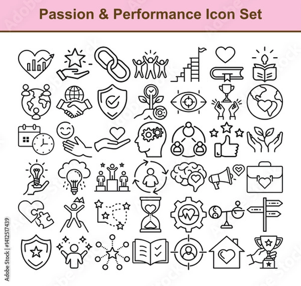 Fototapeta Passion Performance Icon Set with Black Line Art on Transparent Background