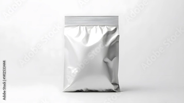 Obraz Silver foil pouch mockup, studio shot, white background, packaging design
