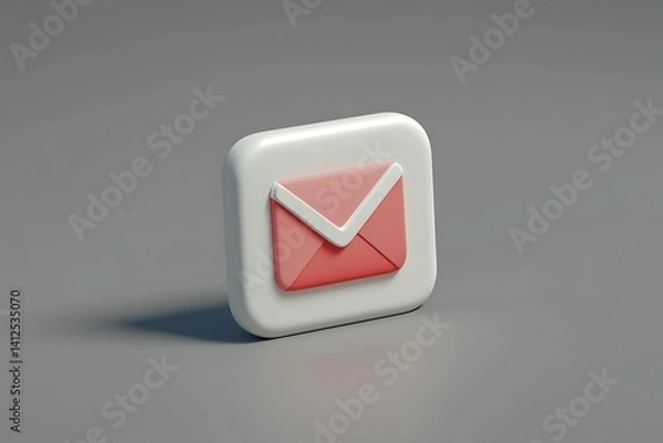 Fototapeta 3D-rendered email icon with a red envelope design, representing digital communication and messaging