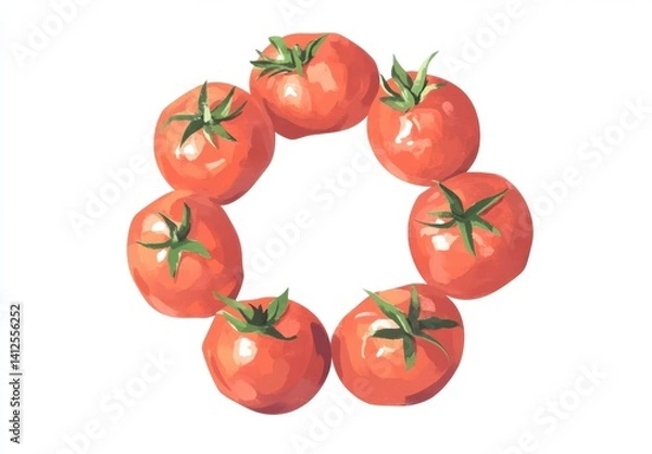 Fototapeta Fresh Red Tomatoes Arranged in a Circle on White Background