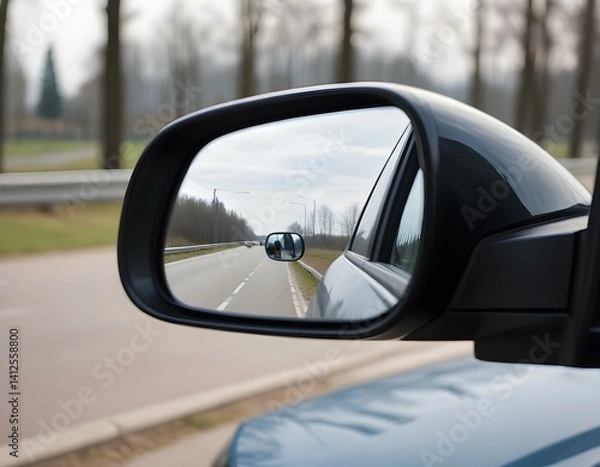 Fototapeta side rear-view mirror on a car. rear view mirror. Focus to mirror view