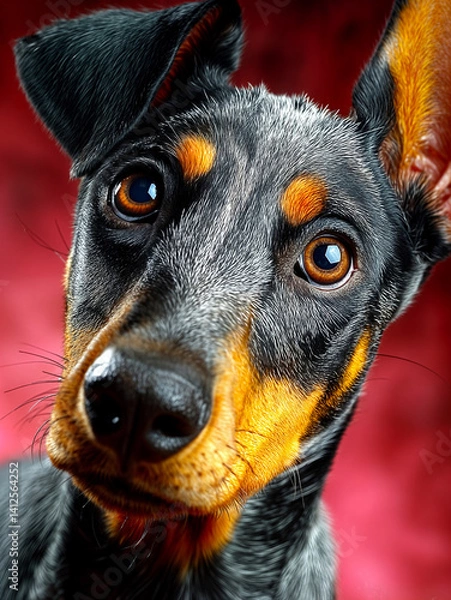 Fototapeta Close-Up of Curious Doberman Puppy with Expressive Eyes
