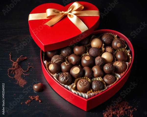 Obraz Delightful heart-shaped box filled with assorted gourmet chocolates perfect for romantic occasions