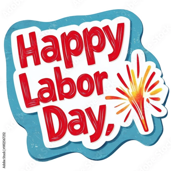 Fototapeta Colorful and festive Labor Day greeting with vibrant lettering and celebratory elements, ideal for social media posts and holiday decorations.