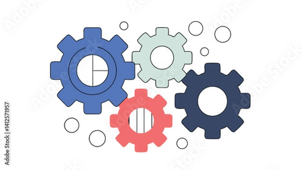 Fototapeta flat gears turning to represent teamwork on white background