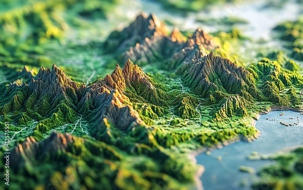 Fototapeta Abstract Topographic Terrain Model suitable for web design resource