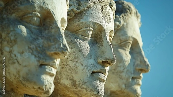 Obraz Three Faces of Antiquity Profile View Suitable For Human Interest Story