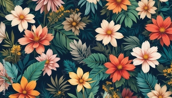 Fototapeta seamless pattern with flowers