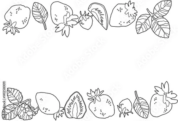 Obraz いちごの線画イラストフレーム(上下)	