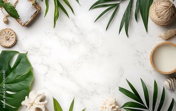 Obraz Marble Spa Scene With Green Leaves suitable for digital content