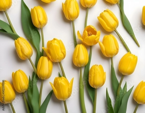 Fototapeta Yellow tulip flowers isolated on white background, for your creative design and decoration. Yellow tulips isolated on white