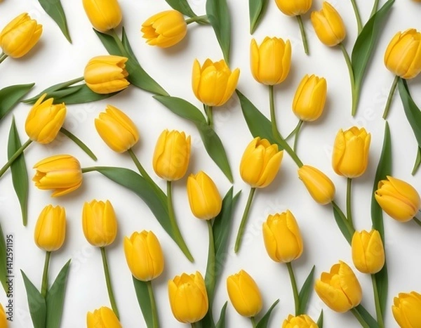 Fototapeta Yellow tulip flowers isolated on white background, for your creative design and decoration. Yellow tulips isolated on white