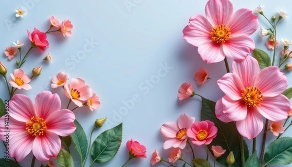 Fototapeta Spring Vibes A spring inspired design featuring large, joyful flowers and a light background.