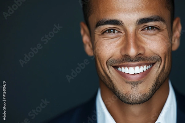 Fototapeta Business man on white background, smiling man in suit portrait close up
