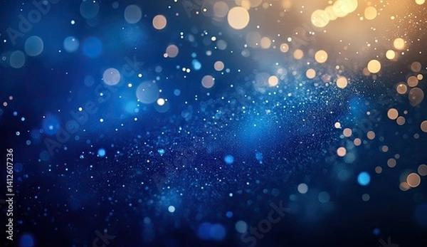 Fototapeta Abstract blue and gold bokeh background with sparkling dust particles