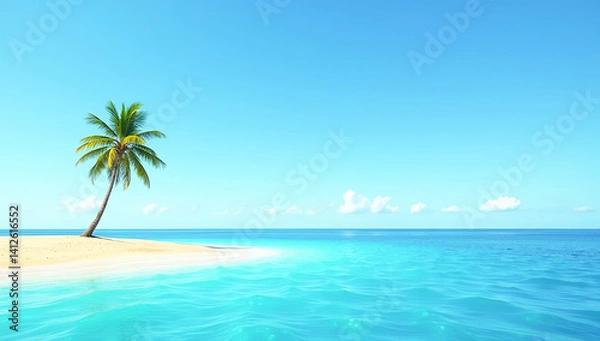 Fototapeta a small sandy island with one palm tree in the middle of the ocean