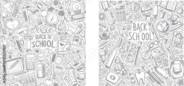 Fototapeta Back to school doodle seamless pattern. Hand drawn background set vector illustration.