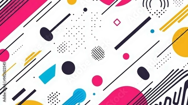 Fototapeta Colorful geometric abstract background with bright shapes and dynamic lines for modern designs, presentations, and graphics.