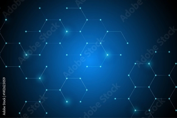 Obraz Creative honeycomb network connection digital background featuring hexagonal grid patterns, futuristic data flow, tech-inspired mesh structure, glowing nodes, high-tech neural links, abstract molecula