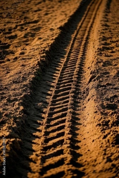 Fototapeta tire tracks in the sand of a dirt road