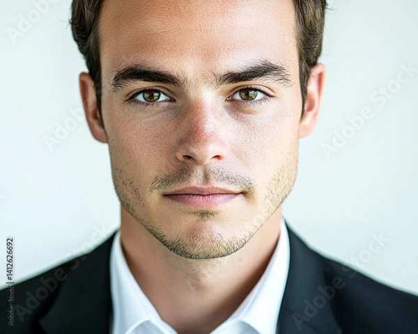 Fototapeta Business man on white background, smiling man in suit portrait close up