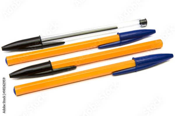 Obraz Multicolor disposable ballpoint pens isolated on white background