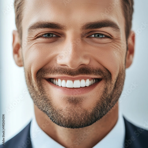 Fototapeta Business man on white background, smiling man in suit portrait close up