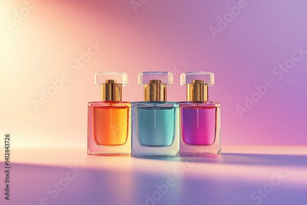 Fototapeta Premium perfume bottles in a minimalist setting, highlighting sophistication, elegance, and contemporary aesthetics.