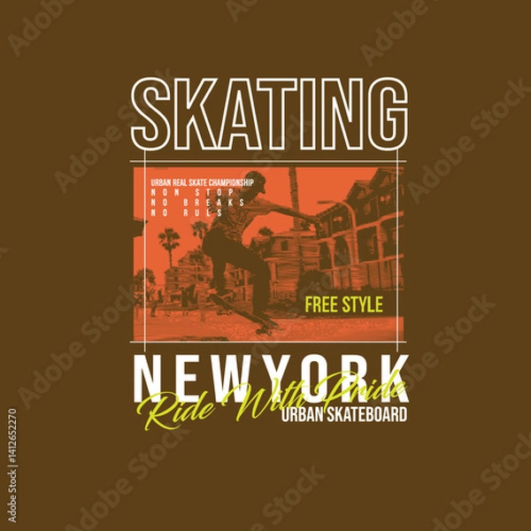 Fototapeta Skating new york ride with pride vector graphic tee
