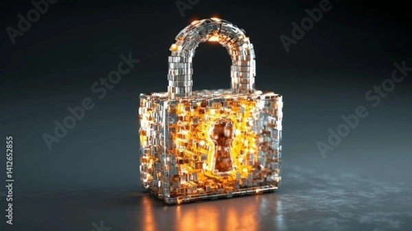 Obraz Cybersecurity concept with glowing padlock symbolizing digital data protection, encryption, network privacy and secure internet technology in a futuristic 3D render