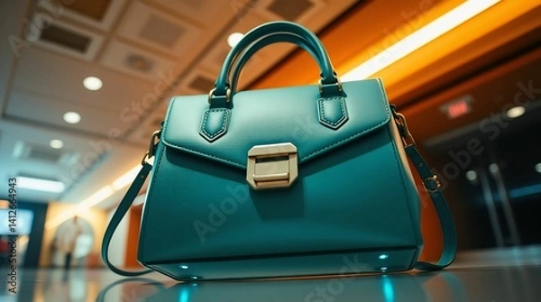 Fototapeta Fashionable Tri-Color Designer Handbag with Metallic Details – Contemporary Render for E-Commerce