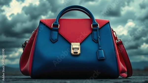 Fototapeta Red and Blue Modern Handbag with Lock Accent – Bold Color Combo for Fashion Lovers