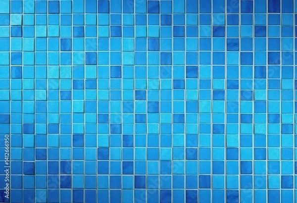 Fototapeta Abstract blue mosaic tile pattern, textured background, surface, teal