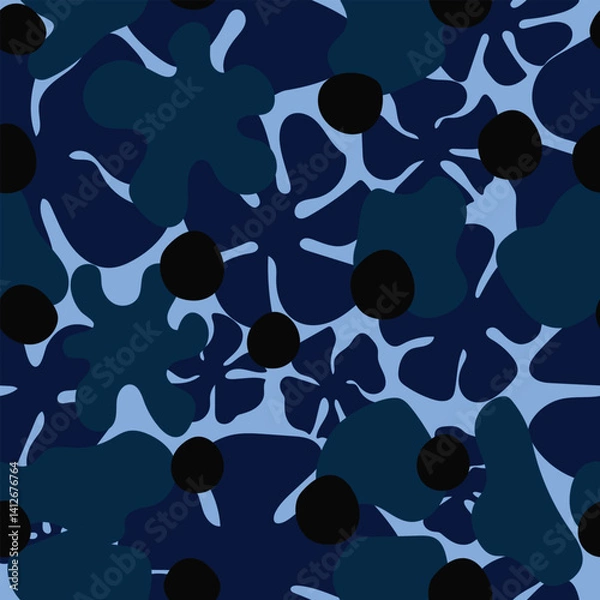 Fototapeta seamless background with blue flowers. dark blue flowers scattered on blue themed background seamless pattern. It is suitable for tiles, decoration, fabric, textile, wrapping, printable and more.