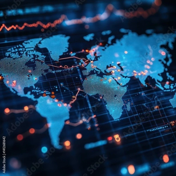 Fototapeta Global data visualization, network analysis, and interconnectedness