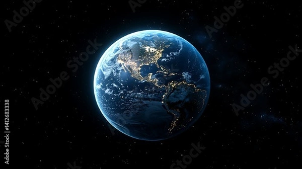 Fototapeta Earth at Night from Space, A view of Earth from space showing illuminated cities at night