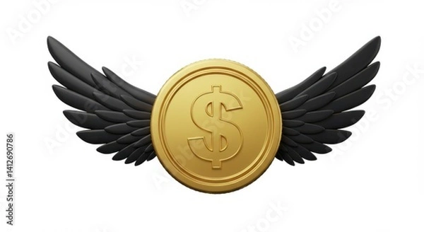 Obraz Flying dollar coin with wings on white background