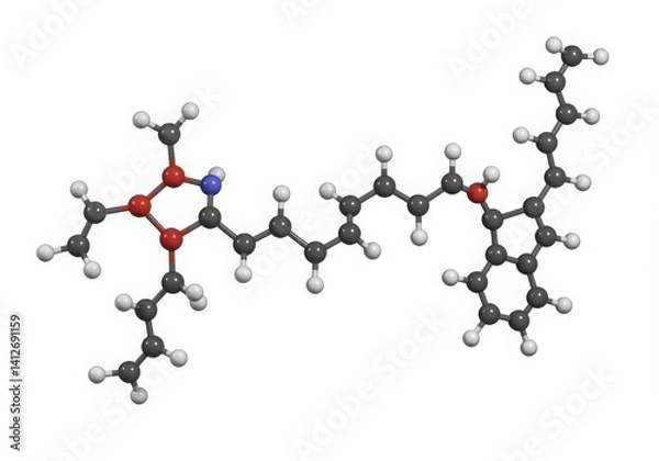 Fototapeta Molecular structure with atoms represented as spheres on white isoleted on white background