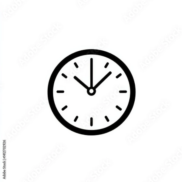 Fototapeta Simple Black and White Icon of a Clock with Hour and Minute Hands