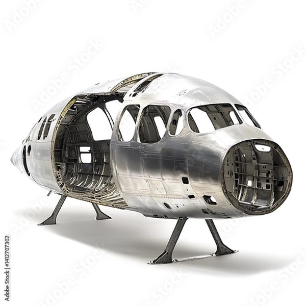 Obraz Airplane fuselage with metallic, and studio shot.