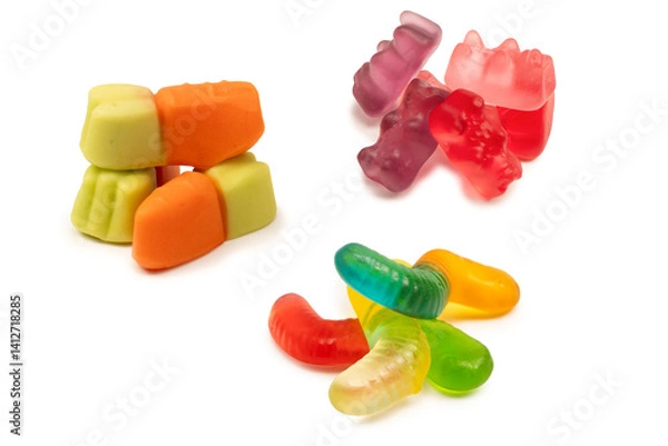 Fototapeta Juicy colorful jelly sweets isolated on white.  Jelly carrots.
