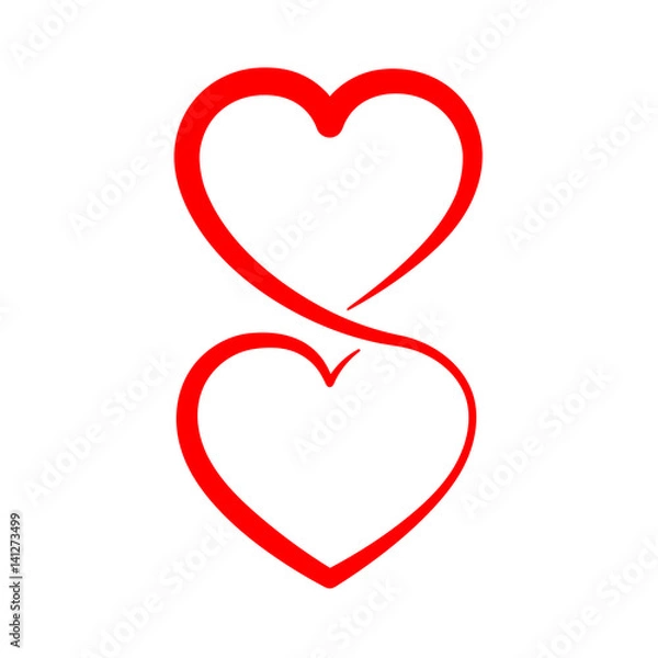 Obraz Two linear hearts connected among themselves. Vector illustration.