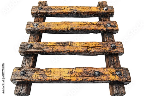 Fototapeta A weathered wooden plank featuring a rustic design, enhanced by bright yellow accents. Ideal for various creative projects, from backgrounds to textures.