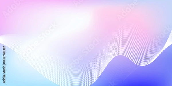 Fototapeta Abstract blue and pink gradient background with shining lines waves. Minimalist pastel color background for banner, poster, cover, brochure, flyer, website